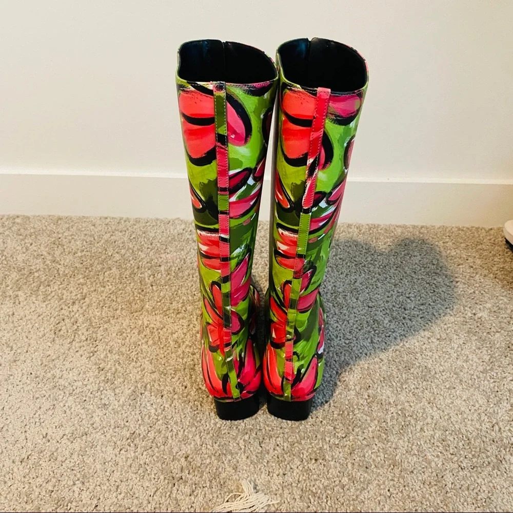 Michael Kors Collection Anita Runway Floral Print Full Calf Leather Knee Boots